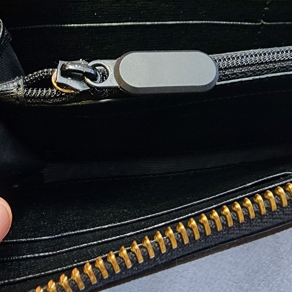 FURLA Saffiano Leather Zip Around Long Wallet Black Gold Logo Women's Italy EUC - Picture 14 of 15